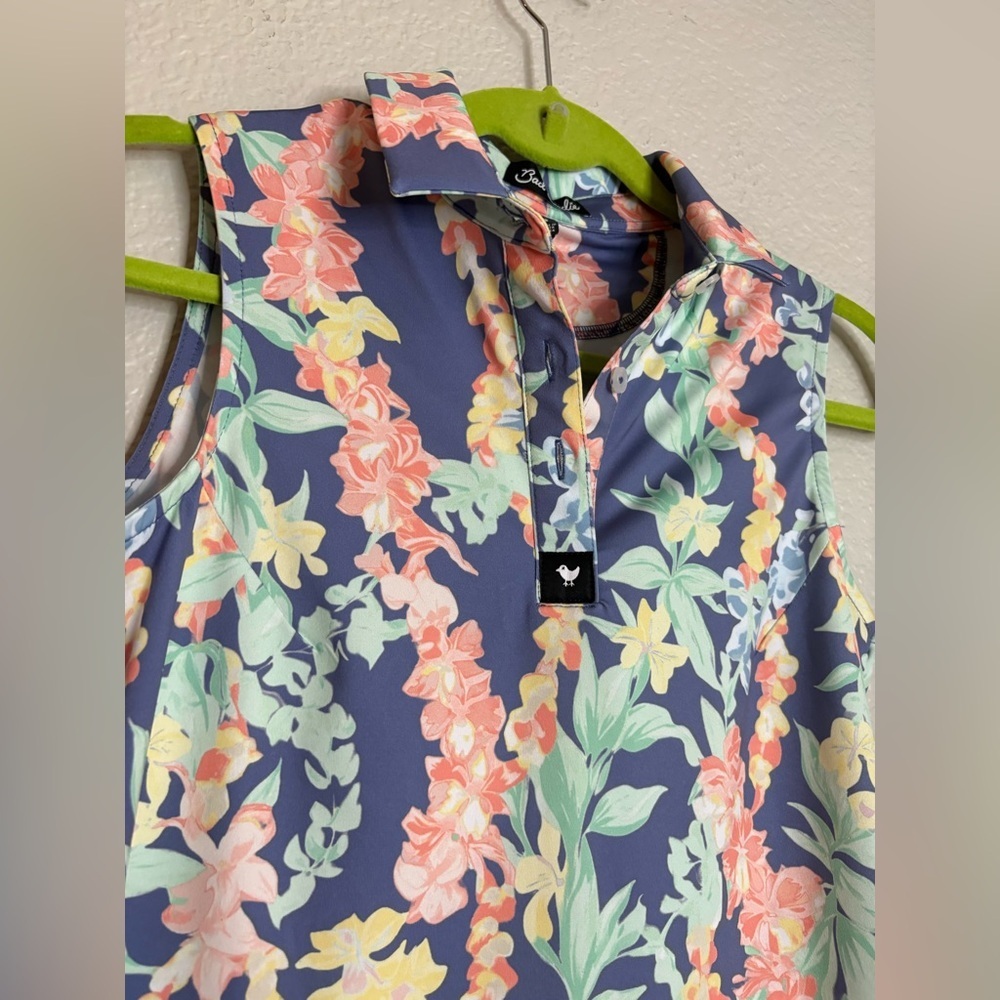 Bad Birdie Core Golf Polo SL Womens Size Small S Lei'd All Over Print NWT - Picture 4 of 8